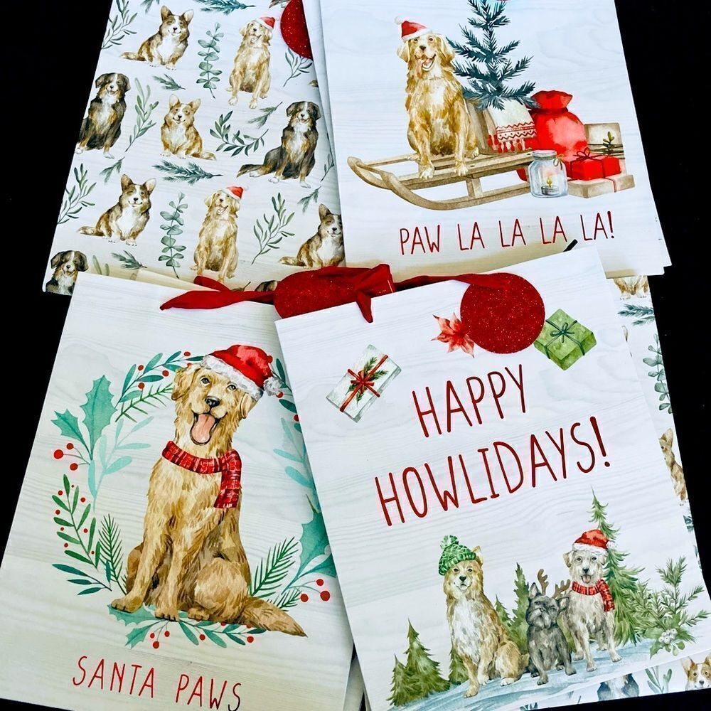 Christmas Dogs Gift Bags 4-pc Set